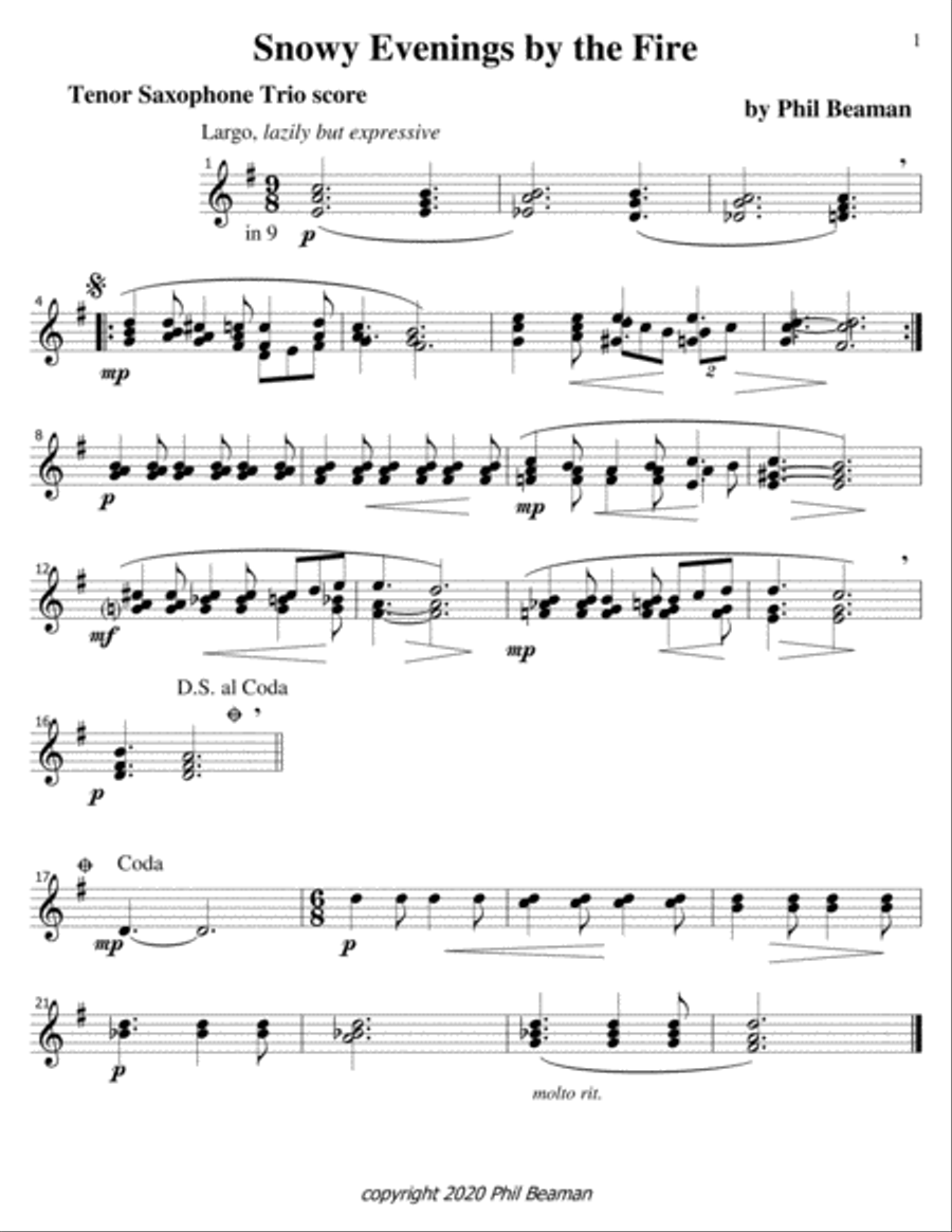 Evening-2 Sketches for Tenor Saxophone Trio Woodwind Trio scores gallery preview page 3