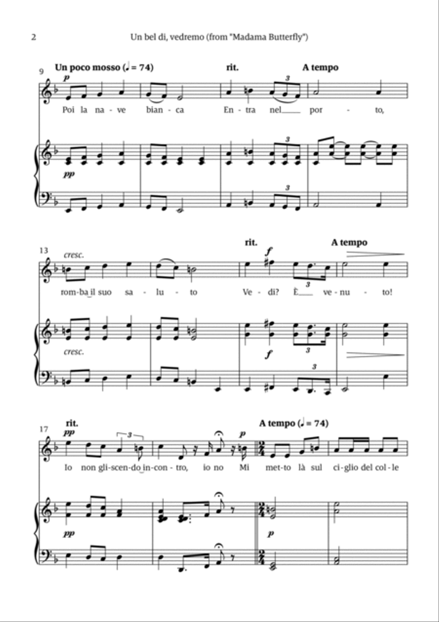 Un Bel Di Vedremo (from Madama Butterfly) - for Soprano - in F major Voice scores gallery preview page 2