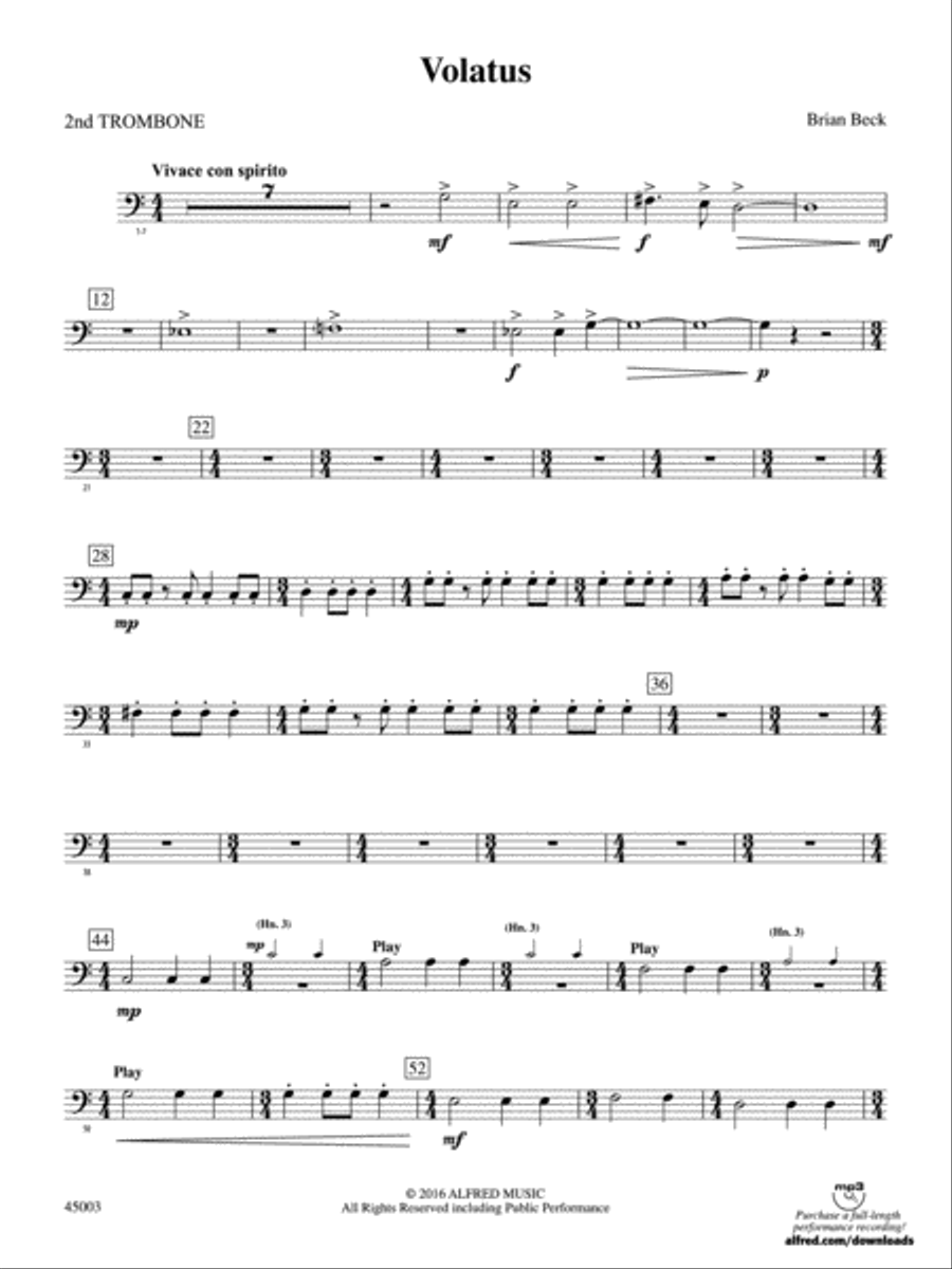 Volatus: 2nd Trombone Volatus: 2nd Trombone Concert Band scores gallery preview page 1