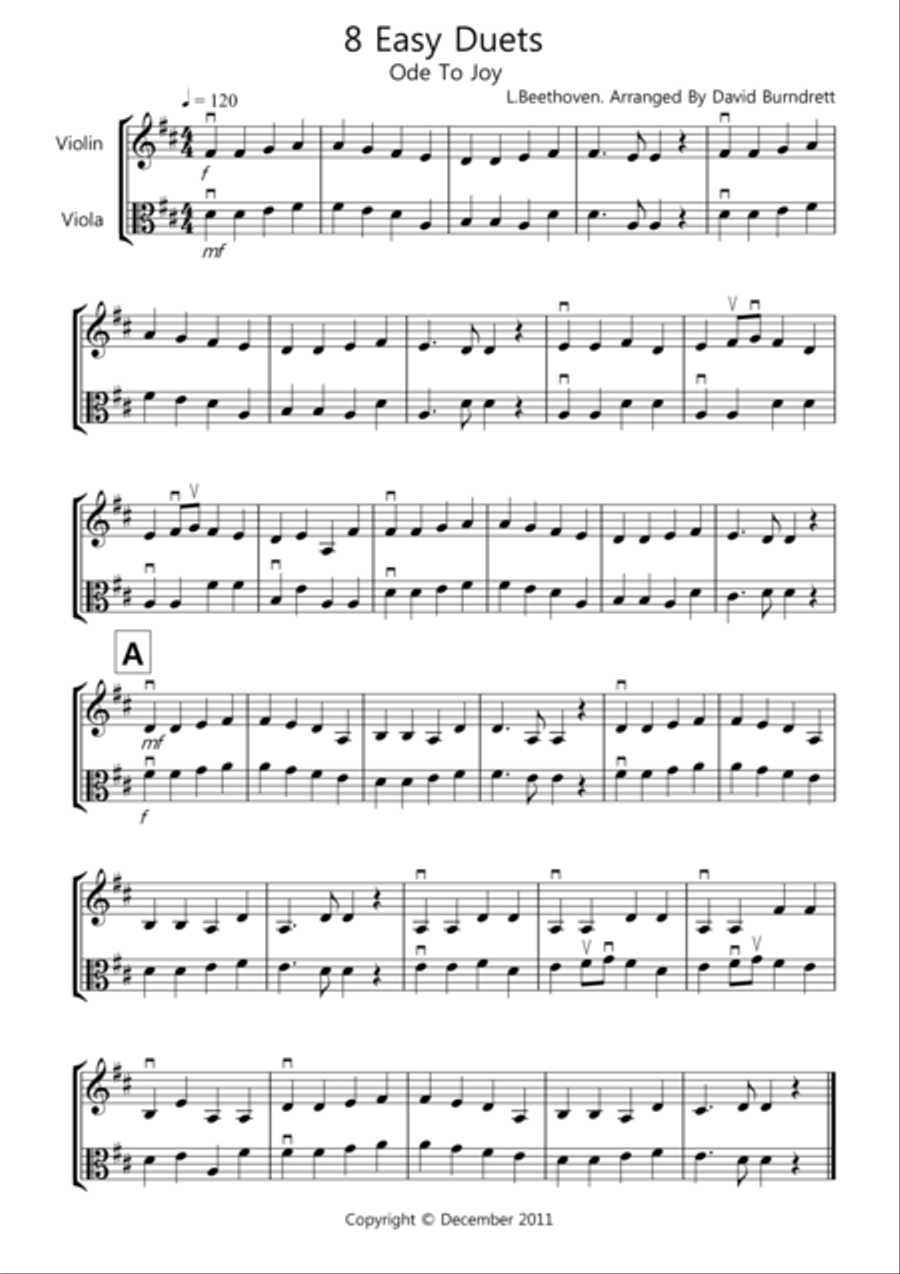 8 Easy Duets for Violin And Viola String Duet scores gallery preview page 1