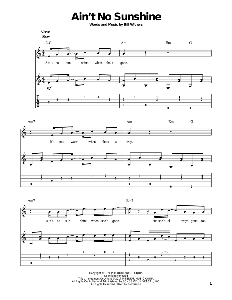 Ain't No Sunshine Guitar Solo scores gallery preview page 1