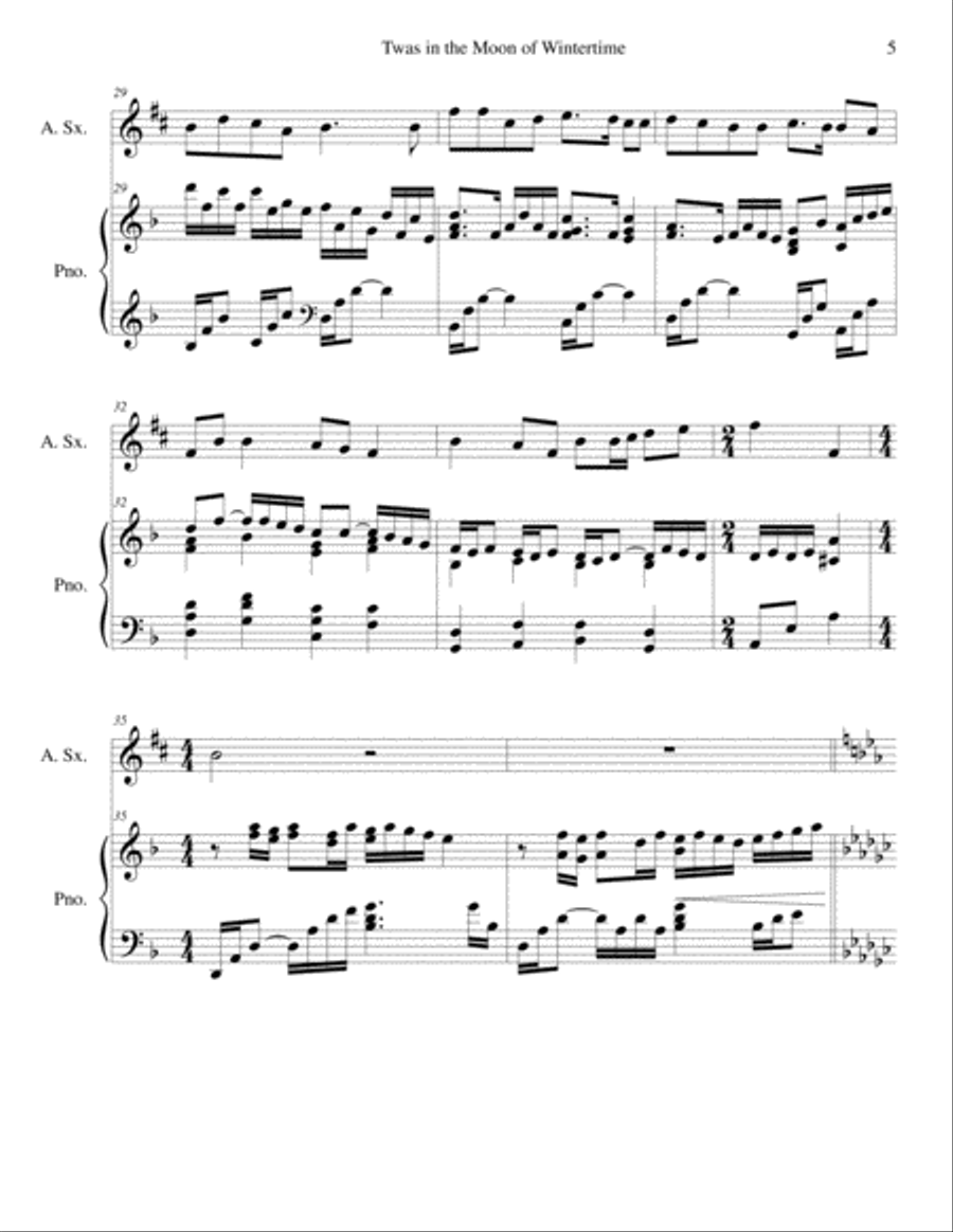 Twas in the Moon of Wintertime/The Huron Carol (alto sax/piano), arr. Brenda Portman Alto Saxophone scores gallery preview page 5