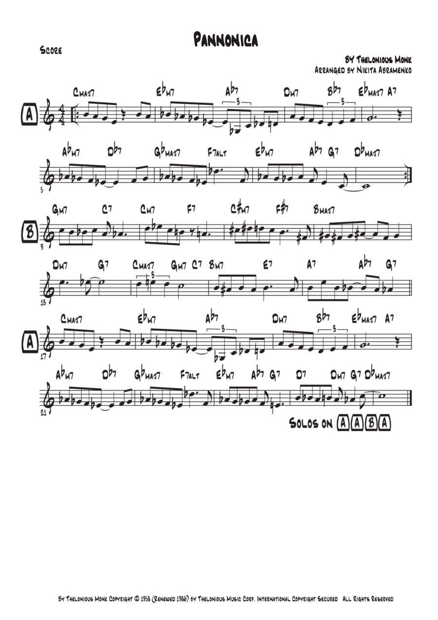 Pannonica Pannonica Piano, Vocal, Guitar scores gallery preview page 1