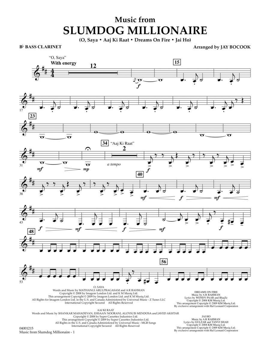 Music from Slumdog Millionaire - Bb Bass Clarinet Bass Clarinet scores gallery preview page 1