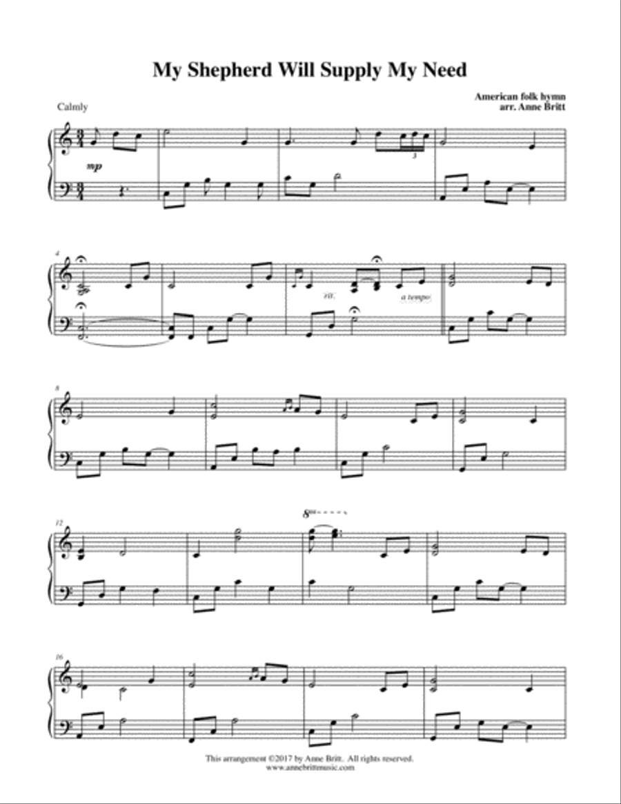 My Shepherd Will Supply My Need Piano Solo scores gallery preview page 1