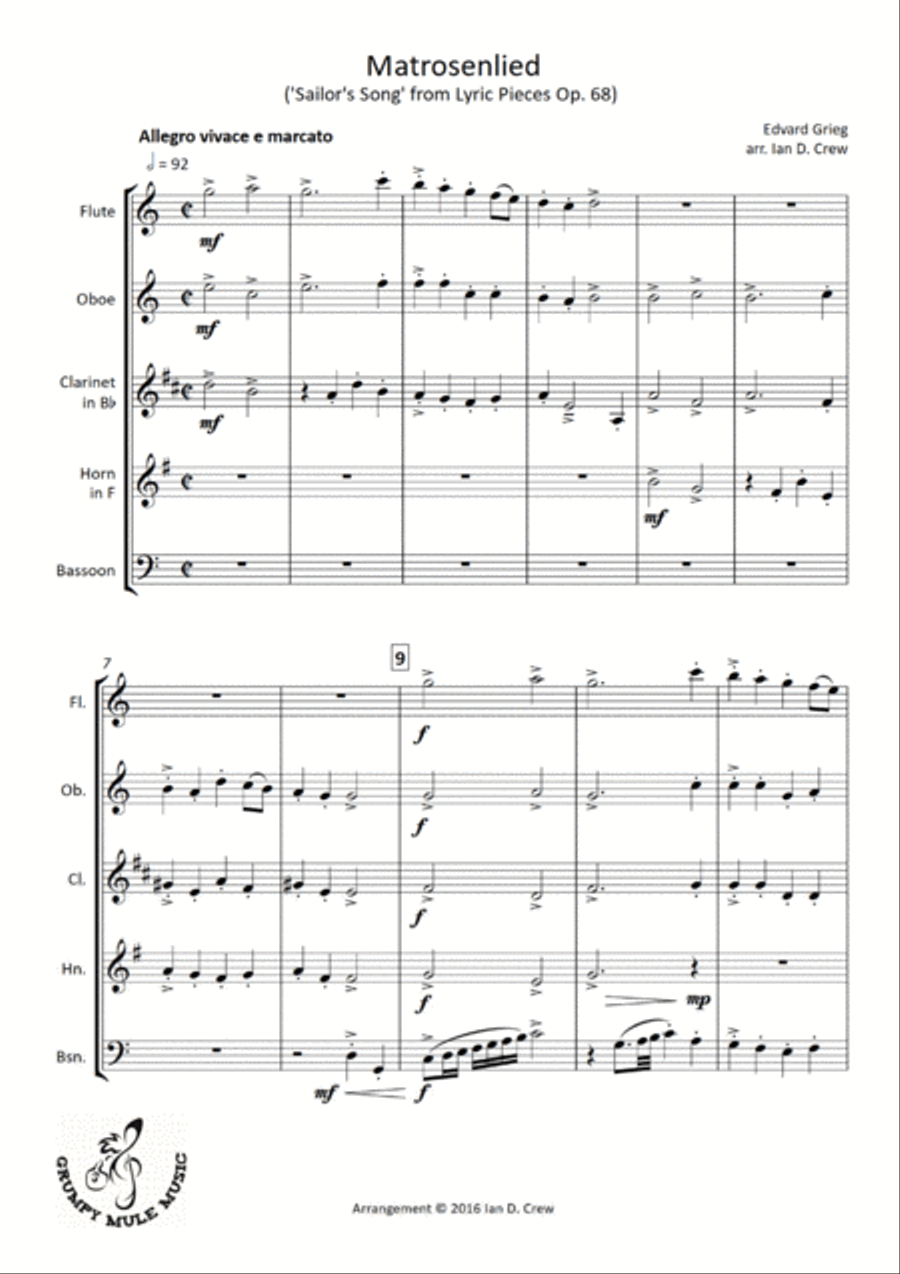 Matrosenlied ('Sailor's Song') Woodwind Quintet scores gallery preview page 1