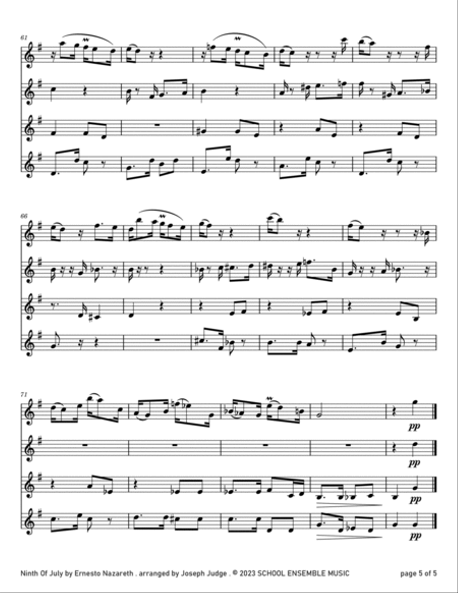 Ninth Of July by Ernesto Nazareth for Clarinet Quartet in Schools Clarinet Quartet scores gallery preview page 5