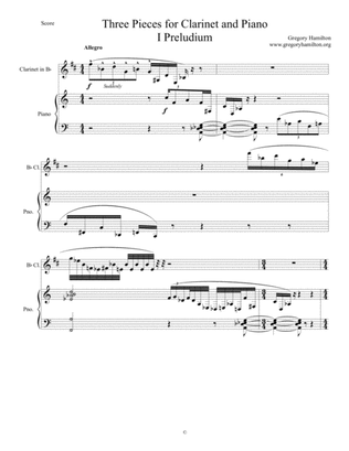 Book cover for Three Pieces for Clarinet and Piano