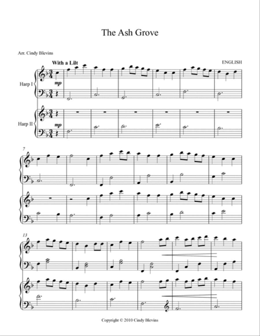 The Ash Grove, for Harp Duet Harp scores gallery preview page 2