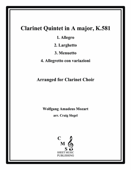 Mozart Clarinet Quintet in A major, K.581, Complete for Clarinet Choir image number null