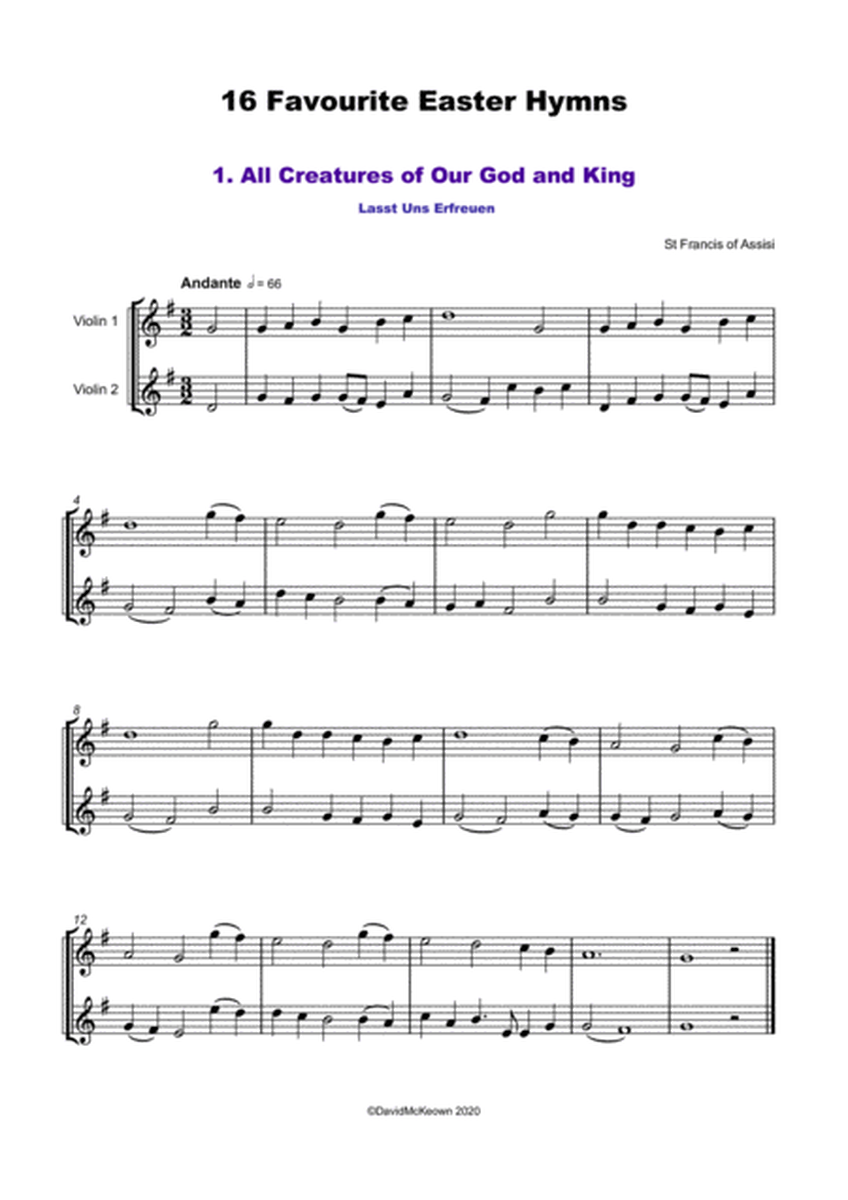 16 Favourite Easter Hymns for Violin Duet