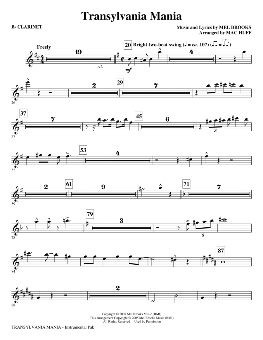 Transylvania Mania (from Young Frankenstein) - Bb Clarinet Choir scores gallery preview page 1