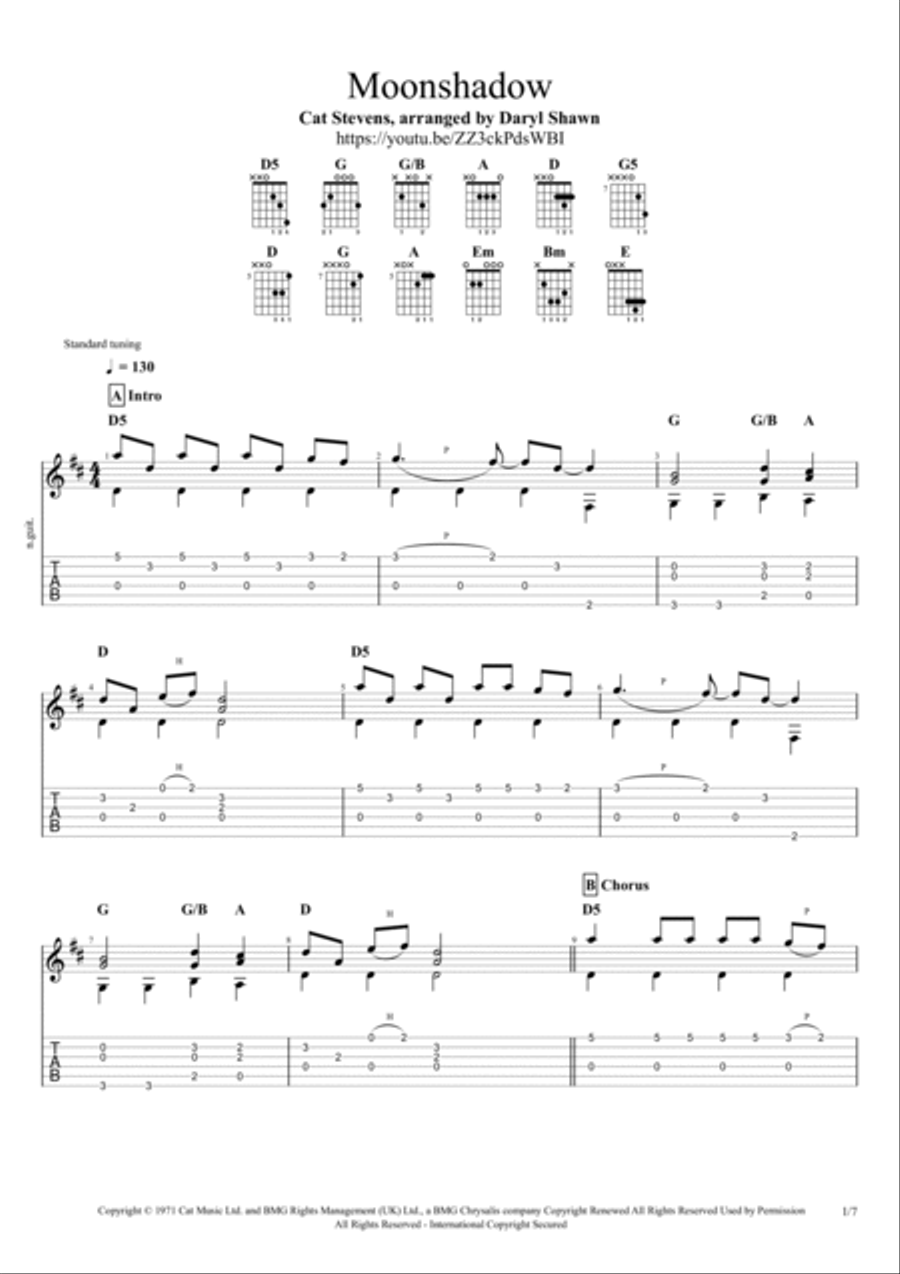 Moonshadow Guitar Tablature scores gallery preview page 2