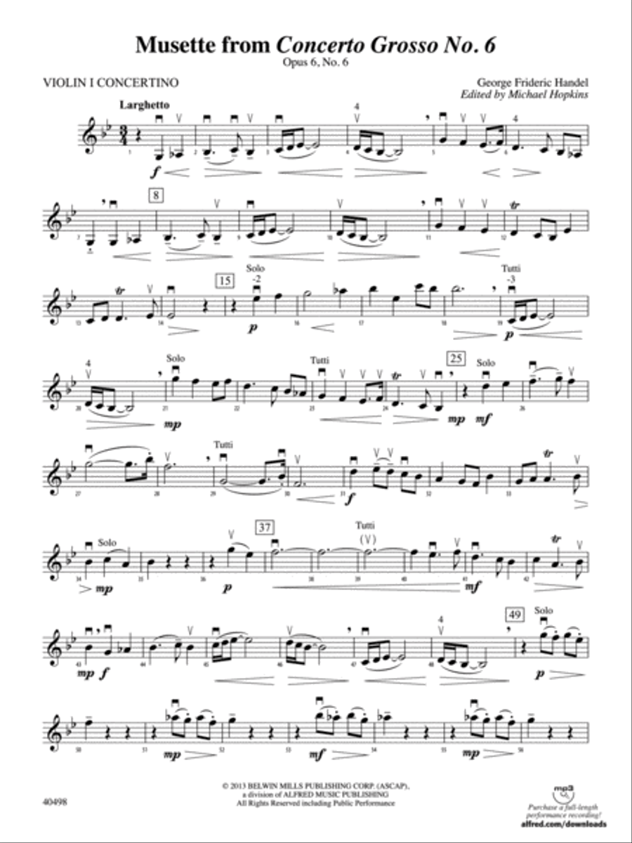 Musette from Concerto Grosso No. 6: Violin 1 Concertino String Orchestra scores gallery preview page 1