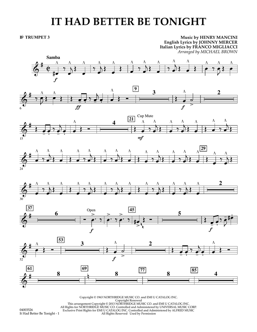 It Had Better Be Tonight - Bb Trumpet 3 Concert Band scores gallery preview page 1