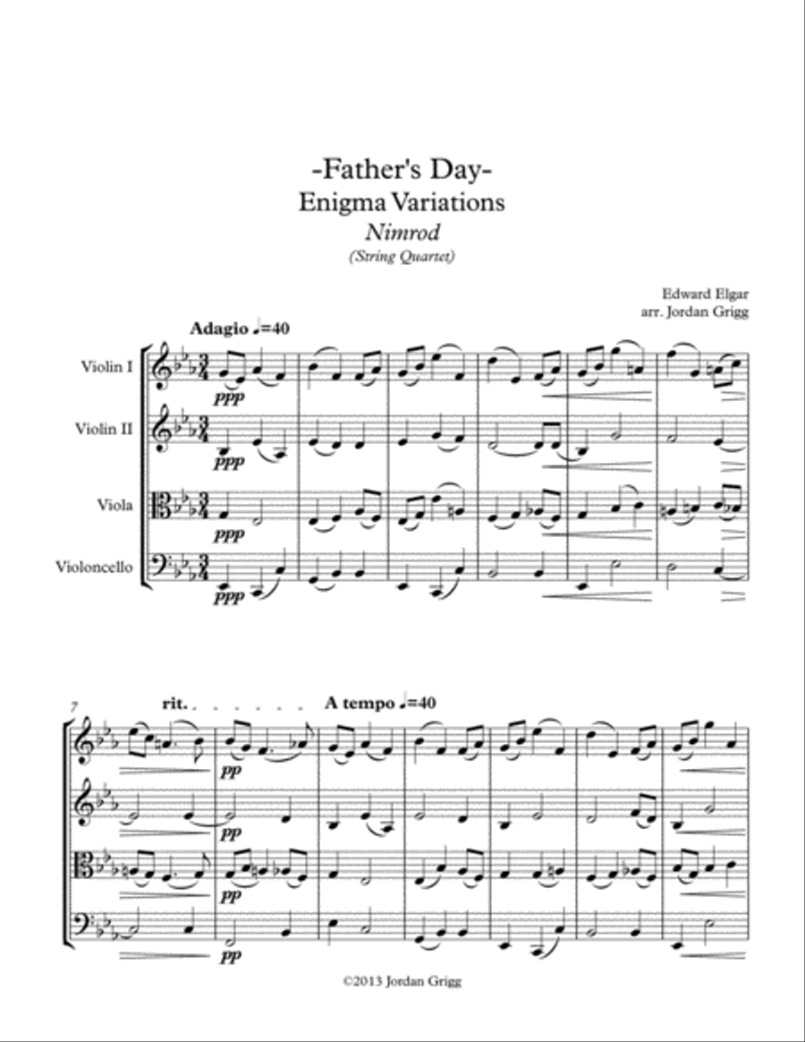 Father's Day. Enigma Variations Nimrod (String Quartet) String Quartet scores gallery preview page 1