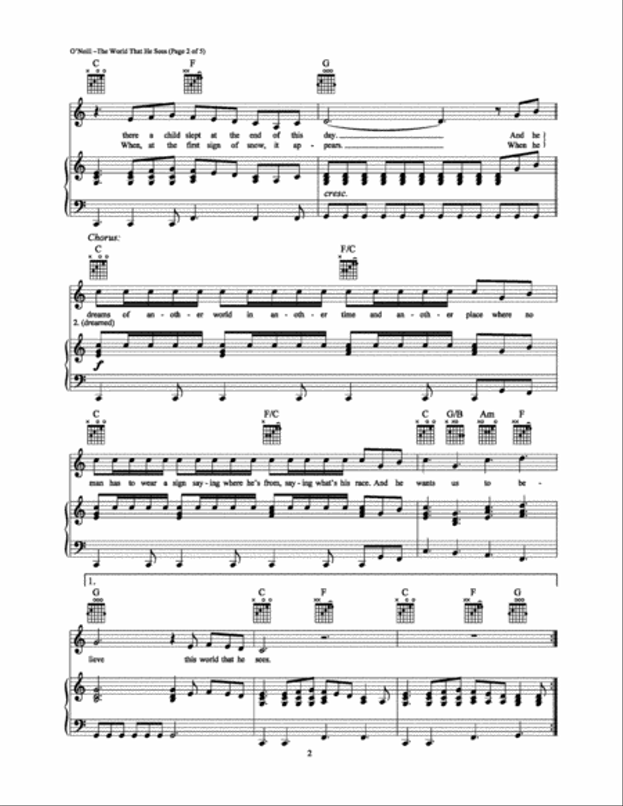 The World That He Sees Piano, Vocal, Guitar scores gallery preview page 2