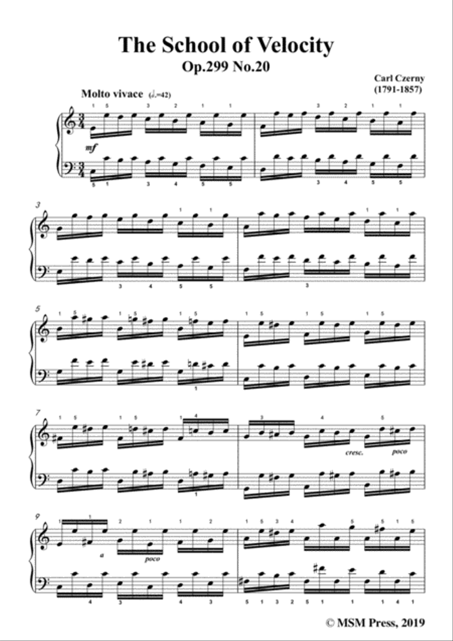 Czerny-The School of Velocity,Op.299 No.20,Molto vivace in C Major,for Piano Piano Solo scores gallery preview page 3