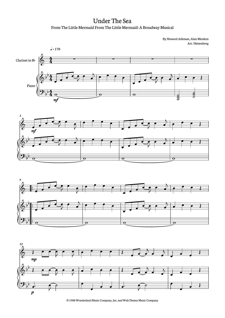 Under The Sea B-Flat Clarinet scores gallery preview page 1