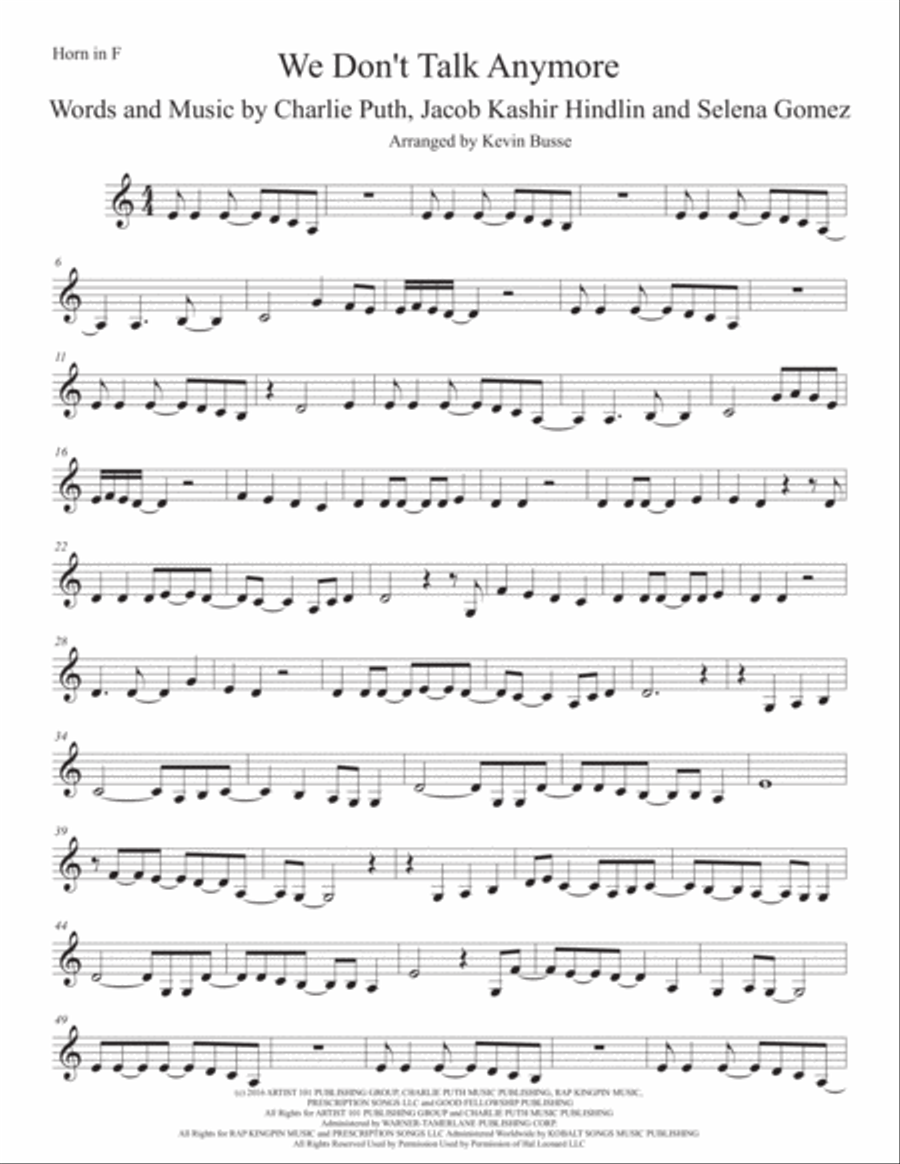 We Don't Talk Anymore Horn Solo scores gallery preview page 1