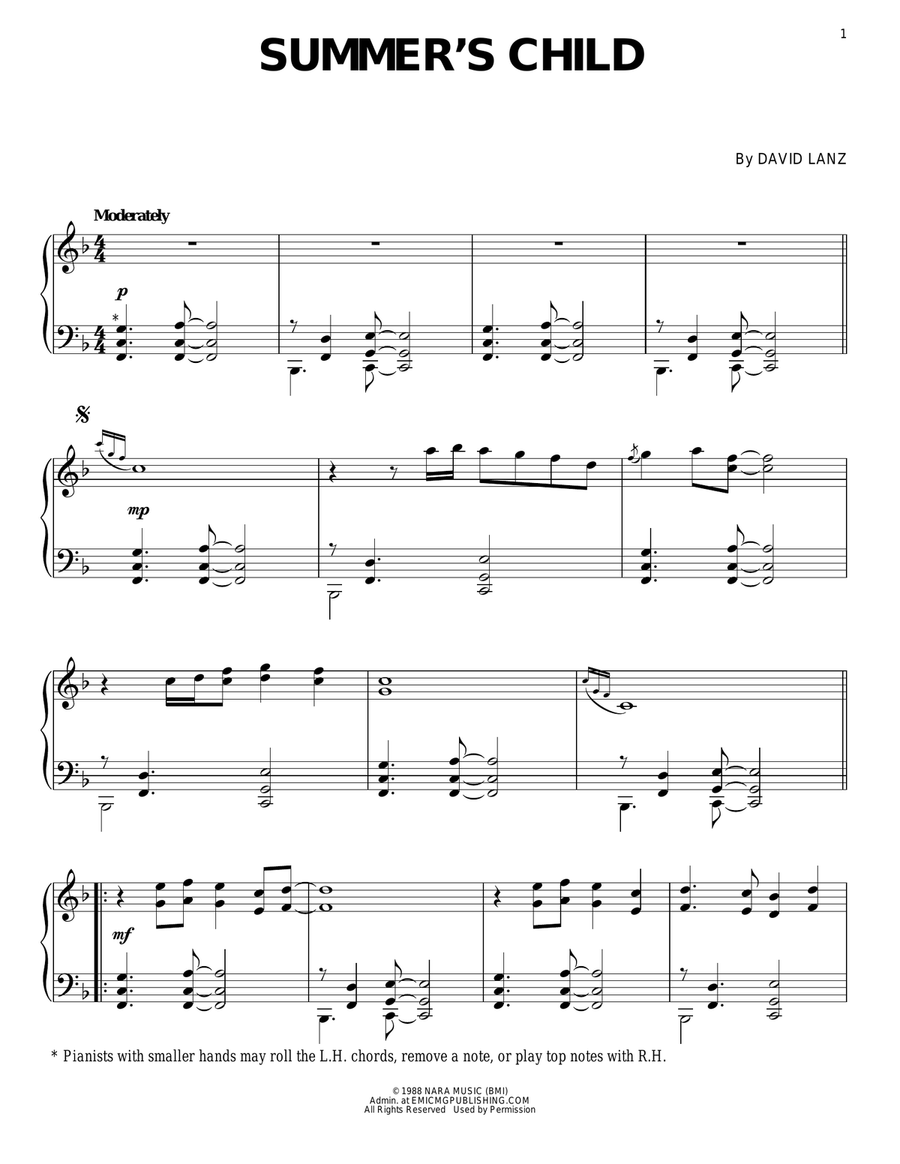 Summer's Child Piano Solo scores gallery preview page 1
