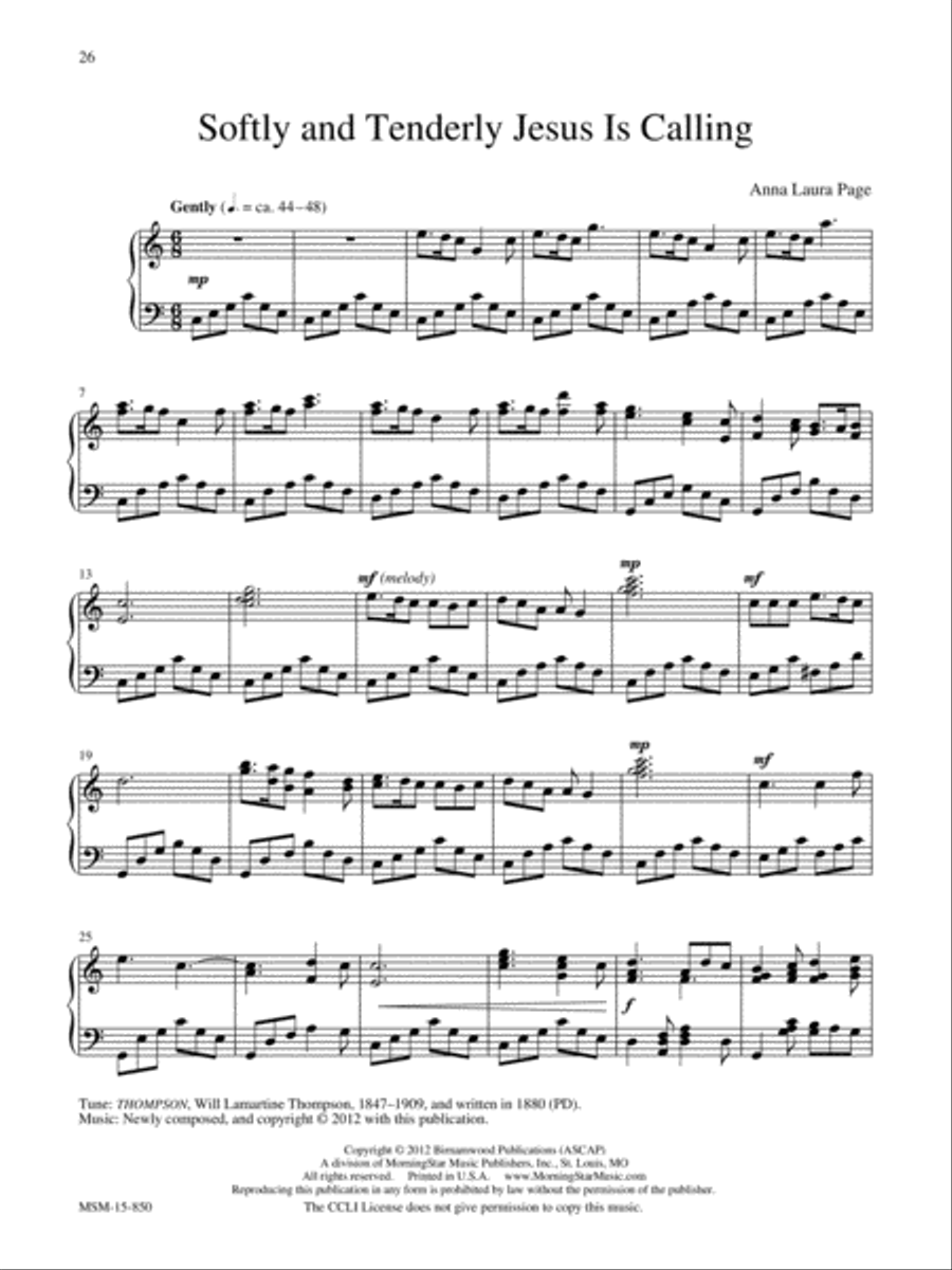 Softly and Tenderly Jesus Is Calling Piano Solo scores gallery preview page 1