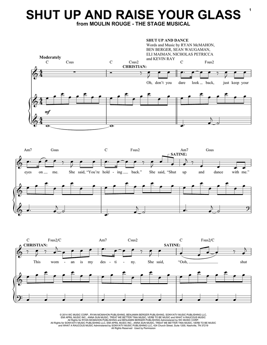 Shut Up And Raise Your Glass (from Moulin Rouge! The Musical) Voice scores gallery preview page 1