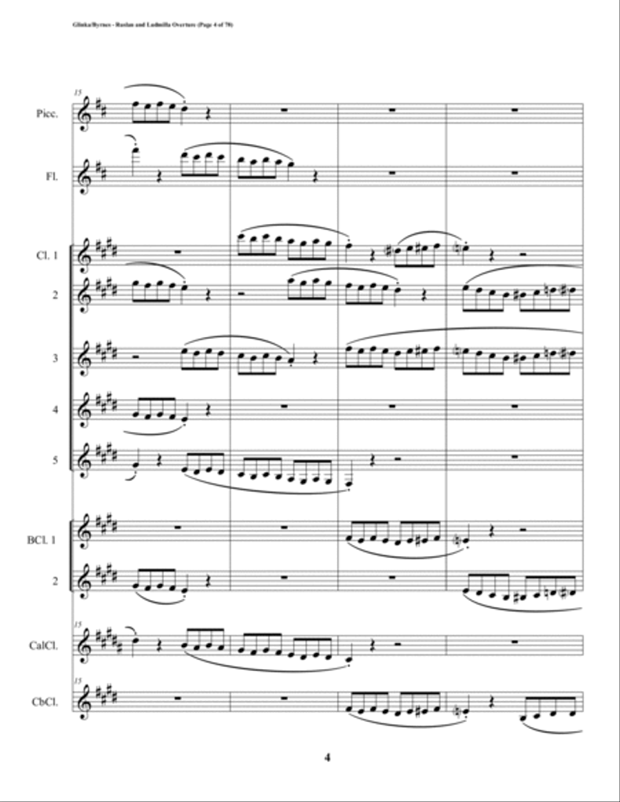 Ruslan & Ludmilla Overture (Clarinet Nonet + Piccolo & Flute) Woodwind Ensemble scores gallery preview page 4