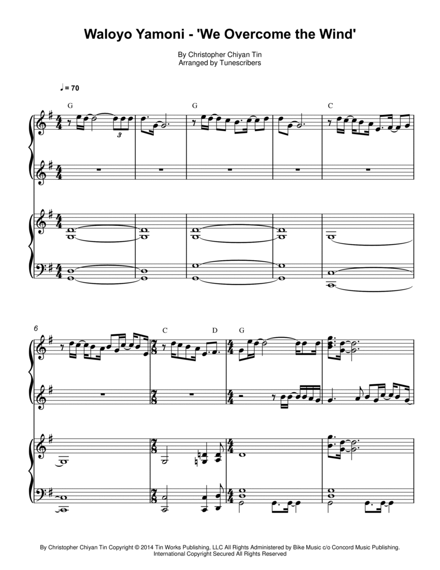 Waloyo Yamoni - 'We Overcome the Wind' 1 Piano, 4-Hands scores gallery preview page 1