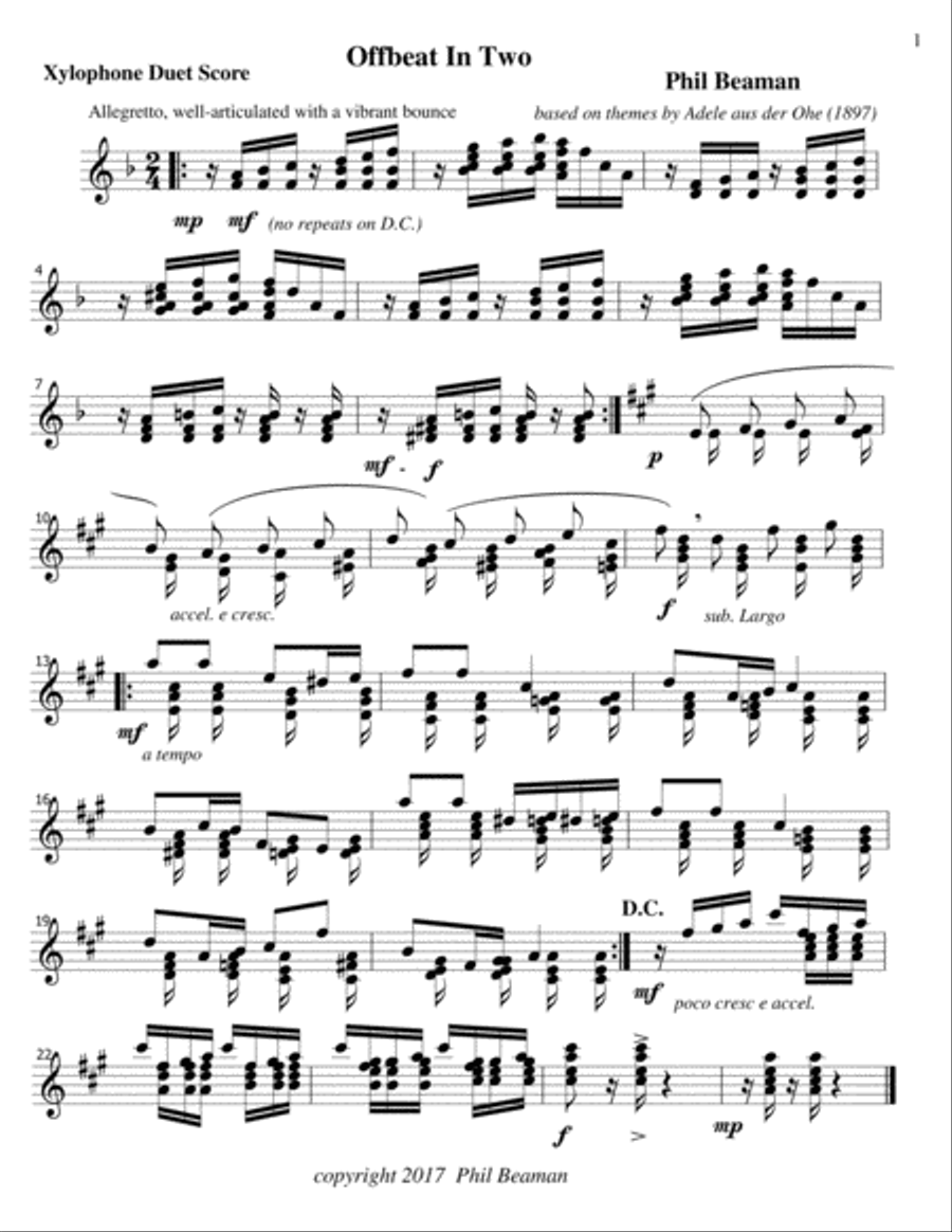 Offbeat in Two - Xylophone Duet Percussion scores gallery preview page 1