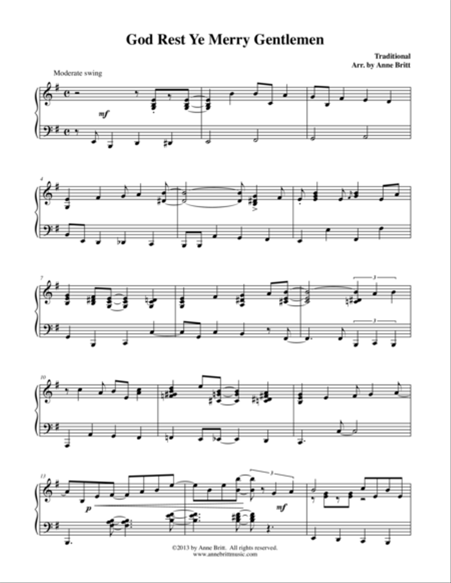 God Rest Ye Merry Gentlemen Piano Solo scores gallery preview page 1