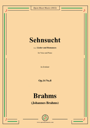 Book cover for Brahms-Sehnsucht,Op.14 No.8,from 'Lieder and Romances',in d minor
