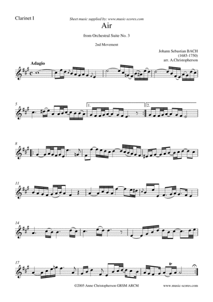 Bwv 1068: Air 2nd Movement - 3 Clarinets and Piano image number null