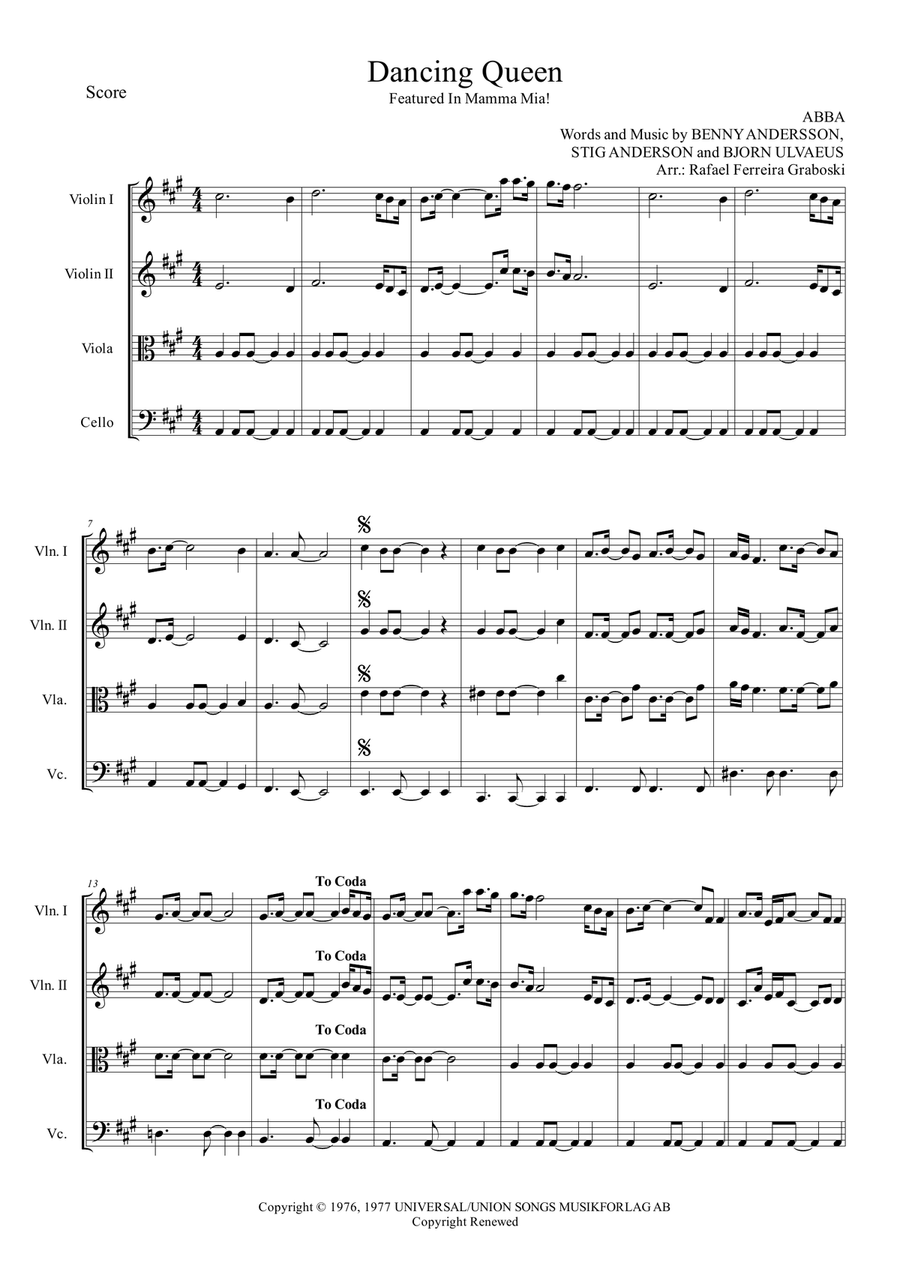 Dancing Queen String Quartet scores gallery preview page 1