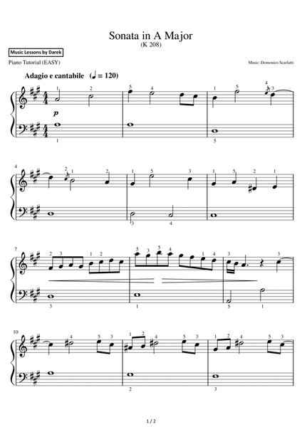 Sonata in A Major (EASY PIANO) (K 208) [Domenico Scarlatti] image number null