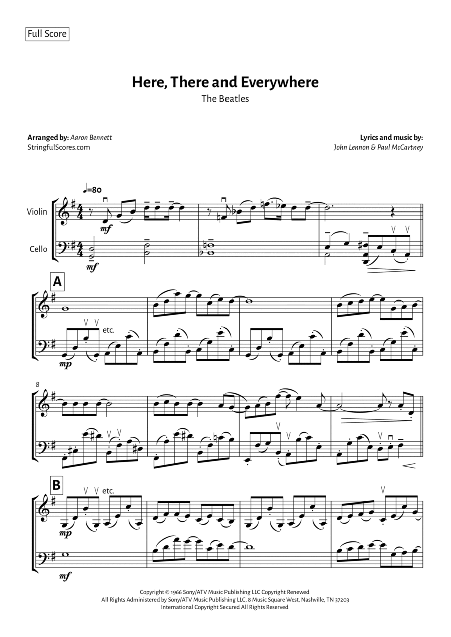 Here, There And Everywhere String Duet scores gallery preview page 1