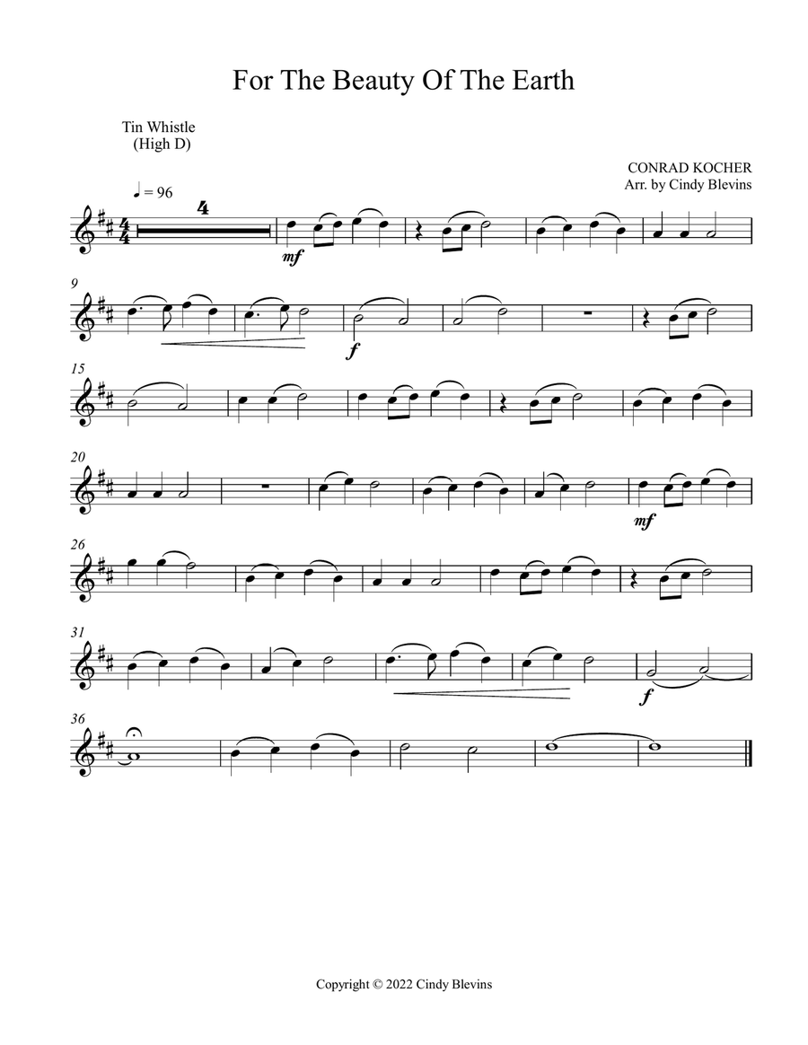 For the Beauty Of the Earth, Piano and Tin Whistle (D) Piano scores gallery preview page 6