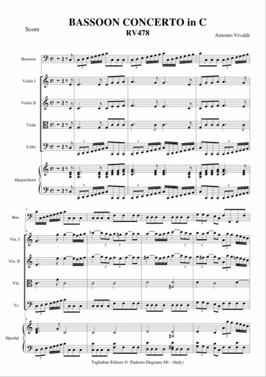 BASSOON CONCERTO in C RV478 - With Parts String Orchestra scores gallery preview page 2