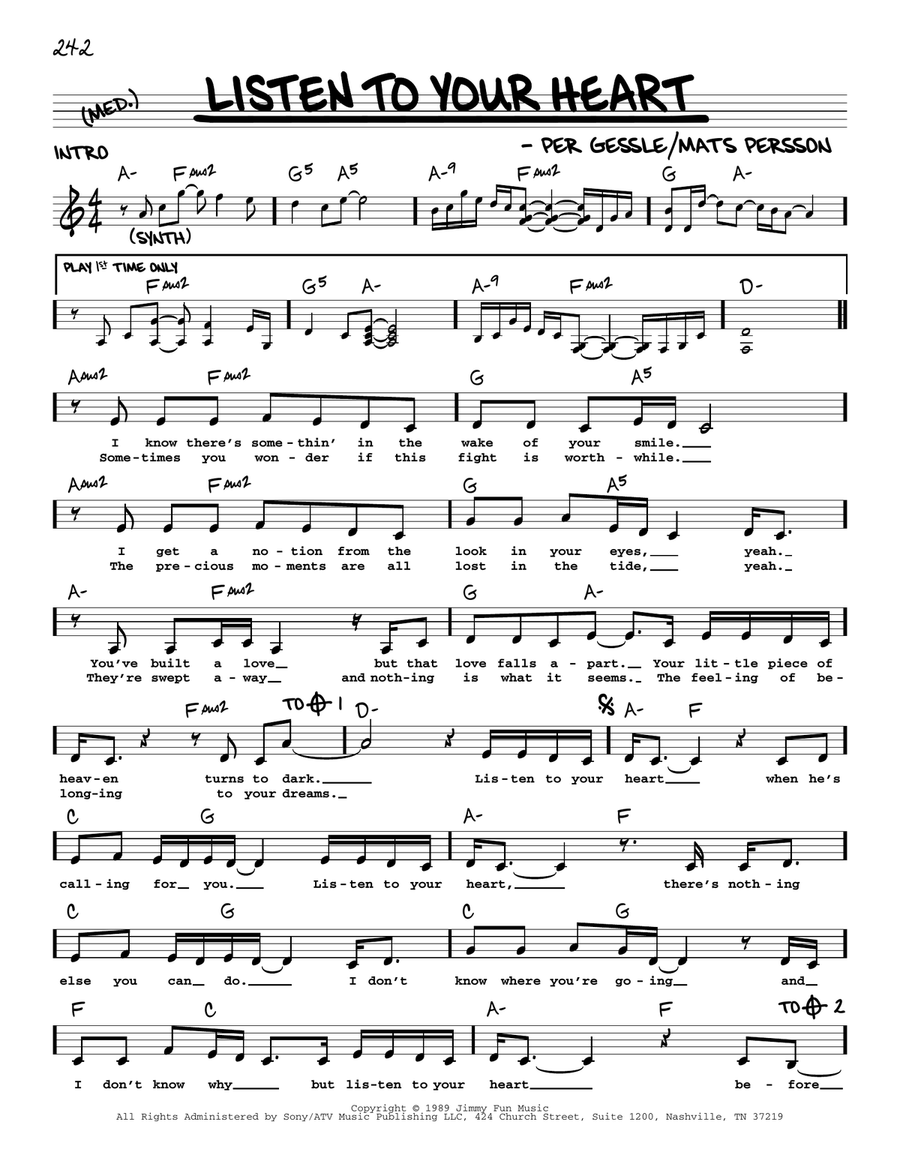 Listen To Your Heart Voice scores gallery preview page 1