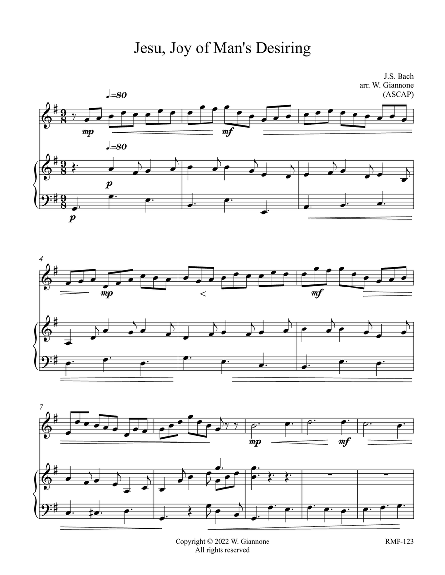 Bach - Jesu, Joy of Man's Desiring (flute with piano accompaniment) Flute Solo scores gallery preview page 1