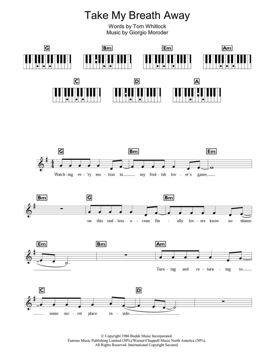 Take My Breath Away Take My Breath Away Piano scores gallery preview page 1