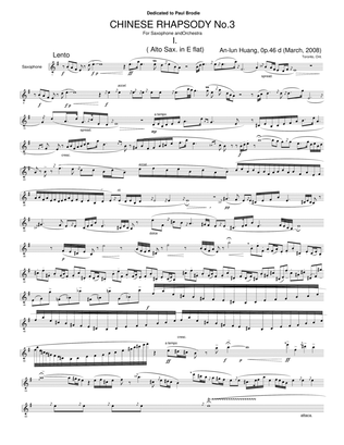 CHINESE RHAPSODY No.3 For Saxophone and Full Orchestra, Op.46(1988) [score】 - Score Only