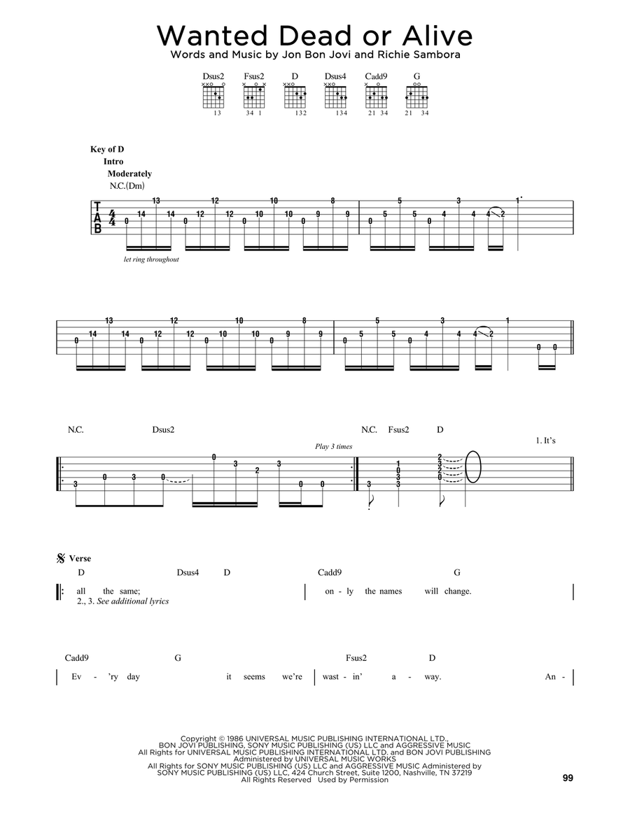 Wanted Dead Or Alive Acoustic Guitar scores gallery preview page 1