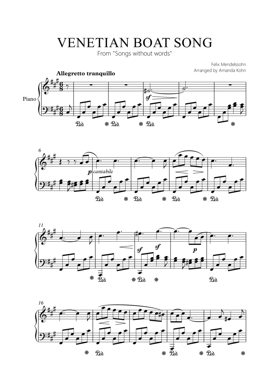 Venetian Boat Song - F. Mendelssohn - easy piano Voice scores gallery preview page 1