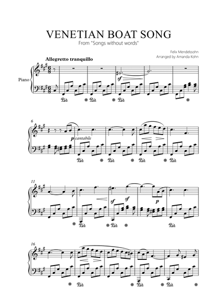Venetian Boat Song - F. Mendelssohn - easy piano image number null