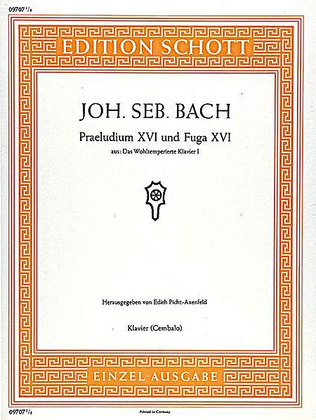 Book cover for Prelude Xvi And Fugue Xvi G Minor BWV 861