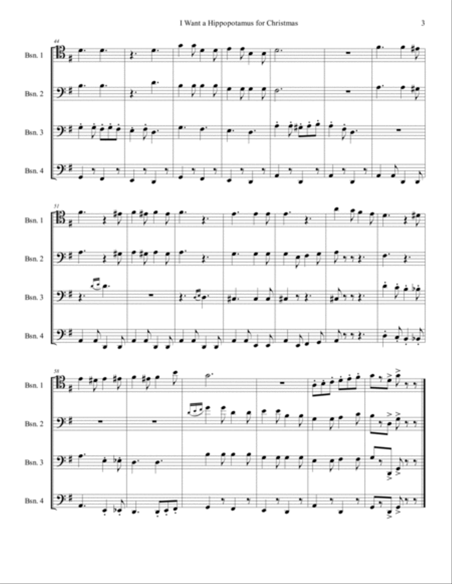 I Want A Hippopotamus For Christmas (hippo The Hero) Woodwind Quartet scores gallery preview page 4