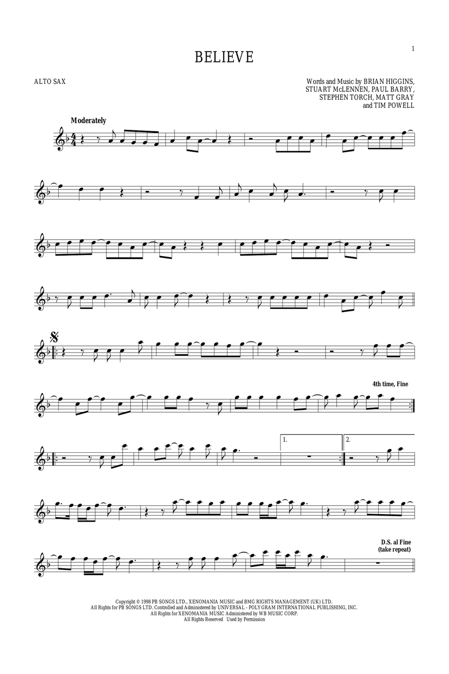 Believe Believe Alto Saxophone scores gallery preview page 1