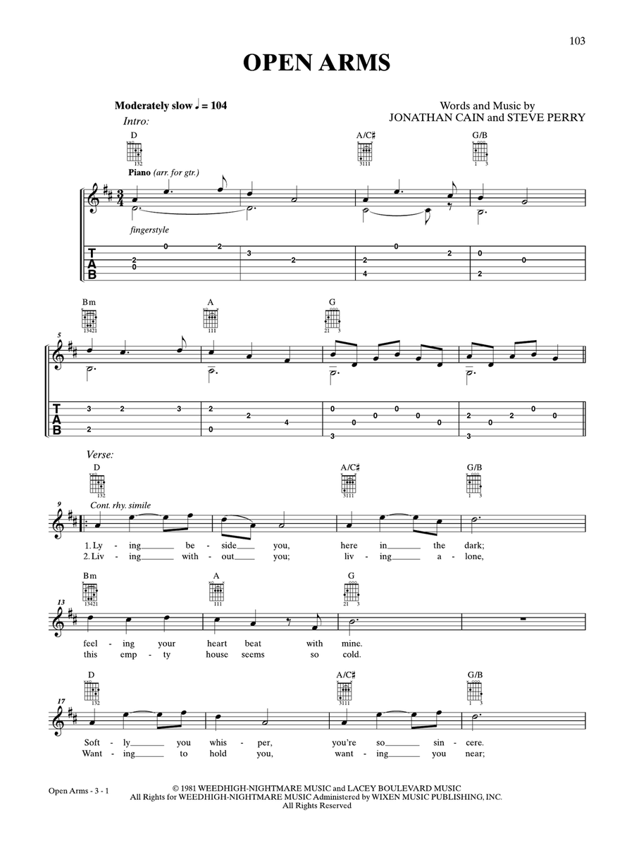 Open Arms by Steve Perry Acoustic Guitar - Digital Sheet Music