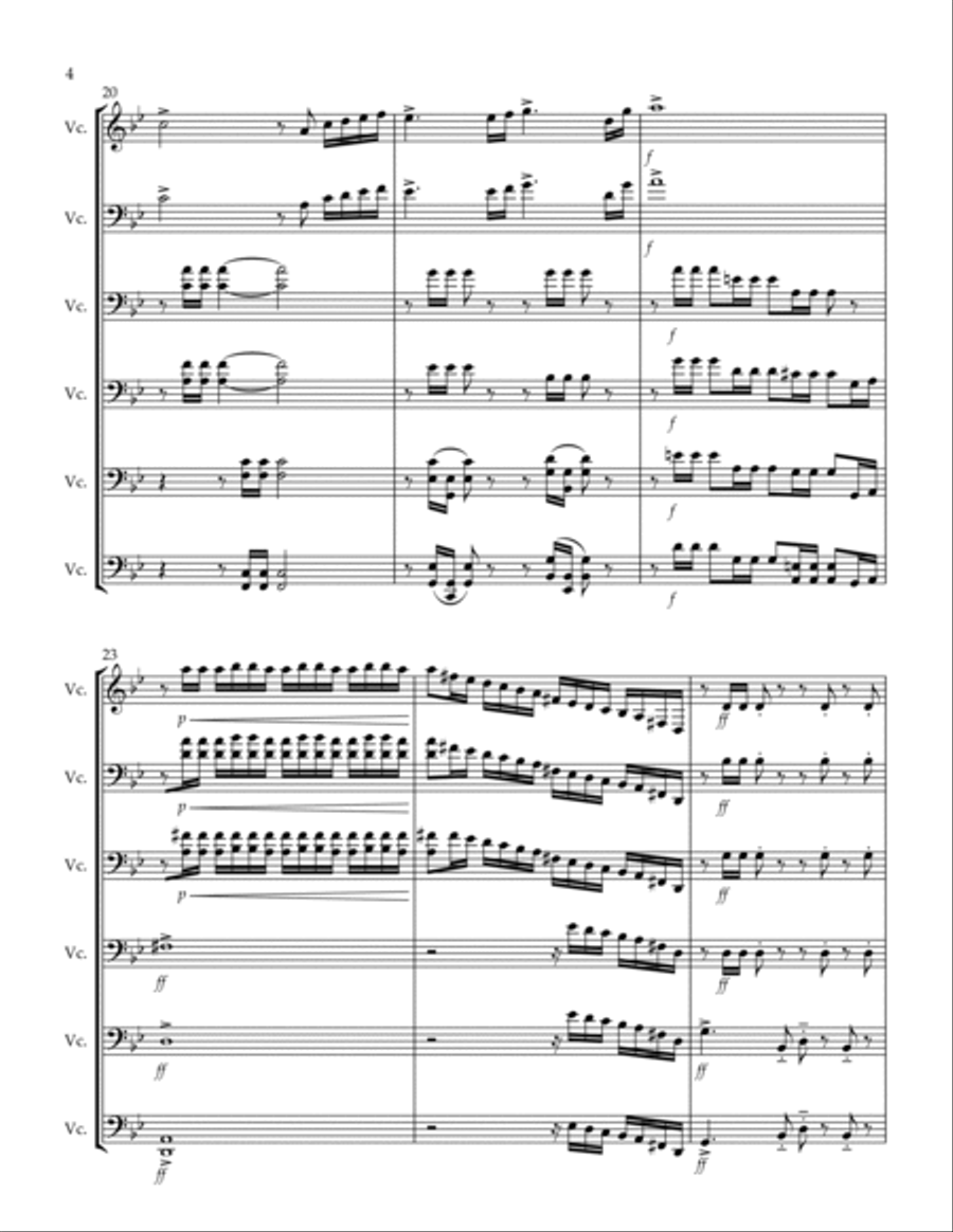 Rachmaninoff - Prelude in G minor, Op. 23 No. 5 (Arranged for 6 Cellos) Cello Solo scores gallery preview page 4